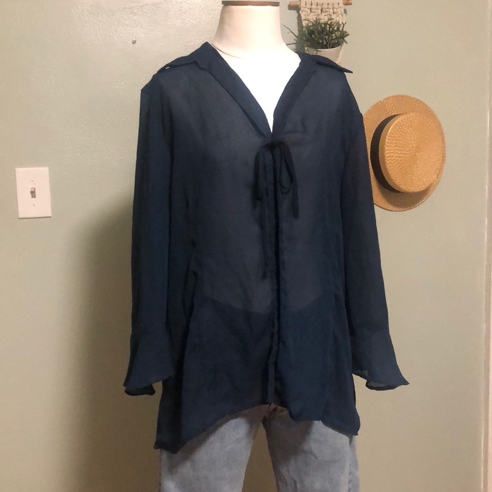 CATO Sheer Bell Sleeve Cover Up with Tie Size 1X